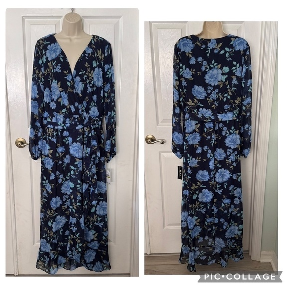 SL Fashions SLNY Maxi Dress Chiffon Navy Floral New with Tag - Picture 3 of 6